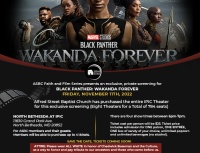 (BPRW) Alfred Street Baptist Church Buys Out Eight Showings of Wakanda Forever for a Members Only Red Carpet Private Viewing on Friday, November 11 from 6pm -7pm at IPIC North Bethesda Theatre