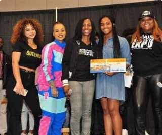 NCRF Founder Dr. Theresa Price and Celebrity Ambassadors with scholarship winner