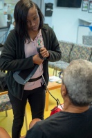 JTCHS community outreach staff member conducts blood pressure check at the Men’s Health & Wellness Fair hosted by Jessie Trice Community Health System at the JTCHS Frederica Wilson/ Juanita Mann Center. Photo Credit: Ricardo Reyes, Sonshine Communications