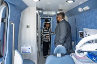 The Honorable Congresswoman Frederica S. Wilson (FL-24) and Ryan R. Hawkins, president and CEO of Jessie Trice Community Health System, take a tour inside the new JTCHS Pediatric Dental Mobile Van. Photo Credit:  Ricardo Reyes, Sonshine Communications