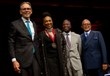 Glenn Hutchins, Professor Kimberlé Crenshaw, Professor Guy-Uriel Charles and Henry Louis Gates Jr.,  pose for a photo are the ceremony on October 1st, 2024 Photo credit: Melissa Blackall