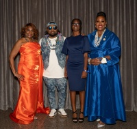 From left: Valerie Hollingsworth Baker, chair of the board of the Zeta National Educational Foundation (ZNEF) and centennial president of Zeta Phi Beta Sorority, Incorporated; Grammy-nominated singer-songwriter Musiq Soulchild; ZNEF scholarship recipient 