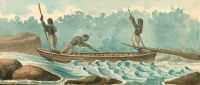 “Steering a Bateau,” a 1798 watercolor by Benjamin Henry Latrobe. Library of Virginia.