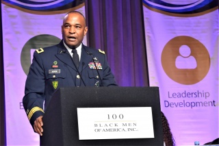 PHOTO/CAPTION #1: Brigadier General Kevin Vereen giving the opening remarks at the Salute to Youth Luncheon during the 100 Black Men, Inc. National Conference.