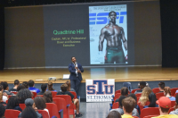 Former University of Miami football player Quadtrine Hill motivates high school sports captains from around Broward County at Plantation High School on Oct. 18, 2019 at Student ACES’ Captains Summit. The teens learned about leadership from Hill, a Plantat