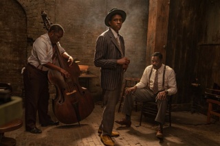 From left, Michael Potts, Chadwick Boseman and Colman Domingo "Ma Rainey's Black Bottom." David Lee / Netflix